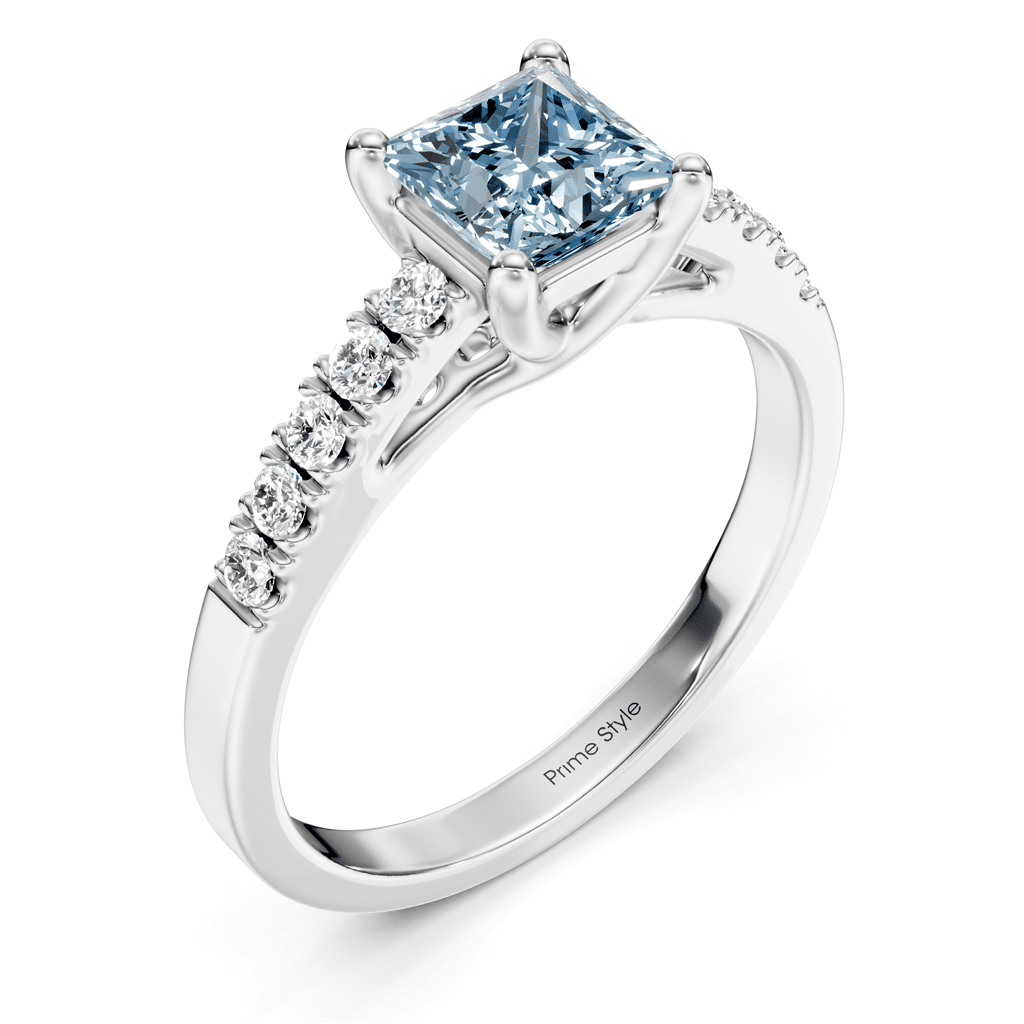 1.25 - 4.25 CT Princess &amp; Round Cut Fancy Blue Diamonds - Engagement Ring - Primestyle.com