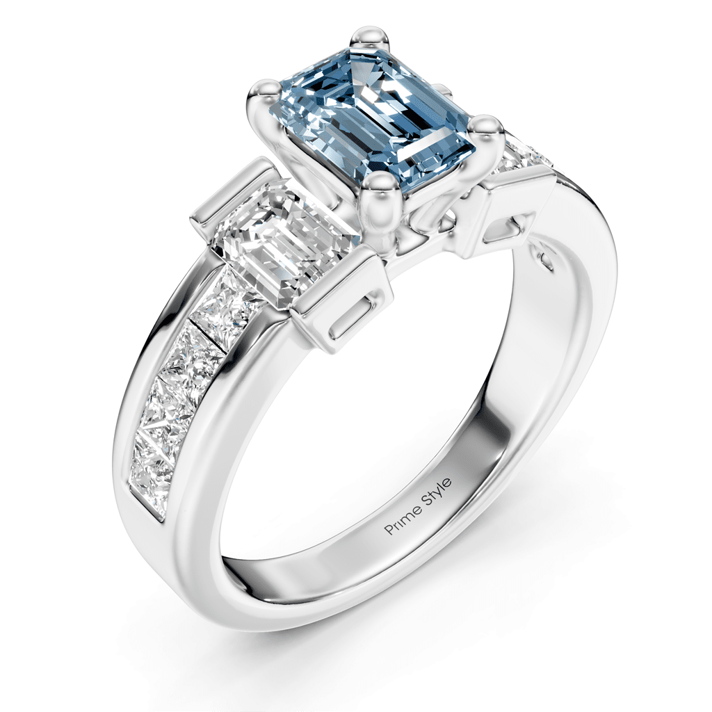 2.30 - 5.30 CT Emerald &amp; Princess Cut Fancy Blue Diamonds - Engagement Ring - Primestyle.com