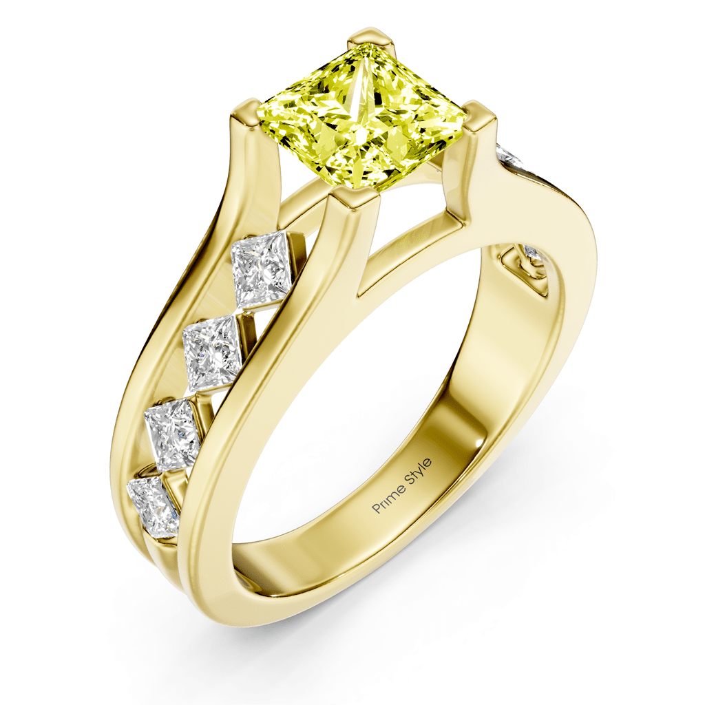 1.80 - 4.80 CT Princess Cut Fancy Yellow Diamonds - Engagement Ring - Primestyle.com
