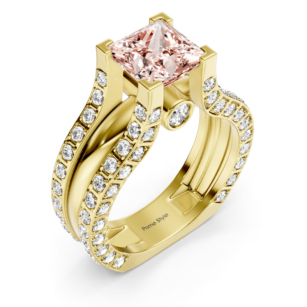 2.10-5.10 CT Princess &amp; Round Cut Fancy Pink Diamonds - Engagement Ring