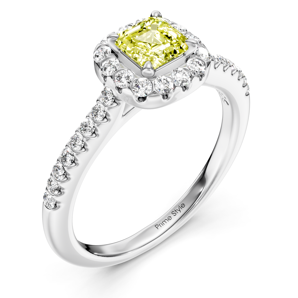 1.35-4.35 CT Ascher &amp; Round Cut Fancy Yellow Diamonds - Engagement Ring