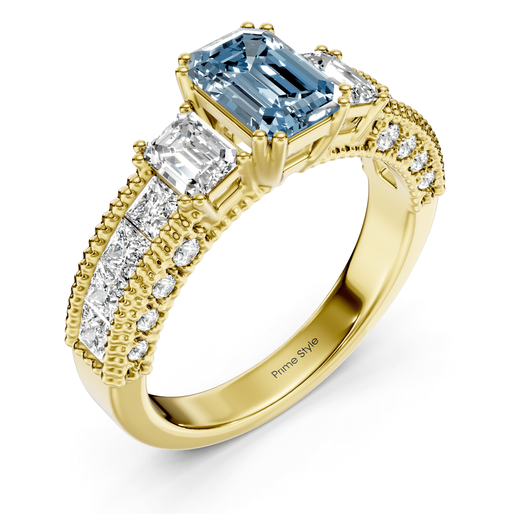 2.60 - 5.60 CT Emerald &amp; Princess &amp; Round Cut Fancy Blue Diamonds - Engagement Ring - Primestyle.com