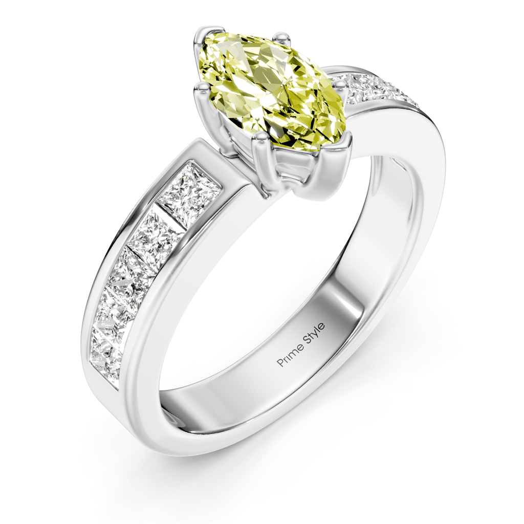 1.90-4.90 CT Princess Cut Fancy Yellow Diamonds - Engagement Ring