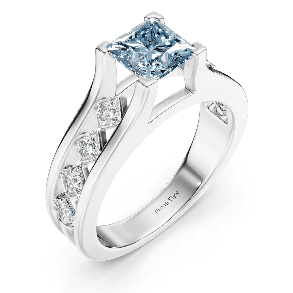 1.80 - 4.80 CT Princess Cut Fancy Blue Diamonds - Engagement Ring - Primestyle.com