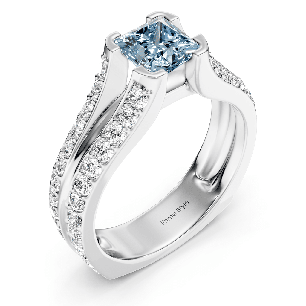 2.00 - 5.00 CT Princess &amp; Round Cut Fancy Blue Diamonds - Engagement Ring - Primestyle.com