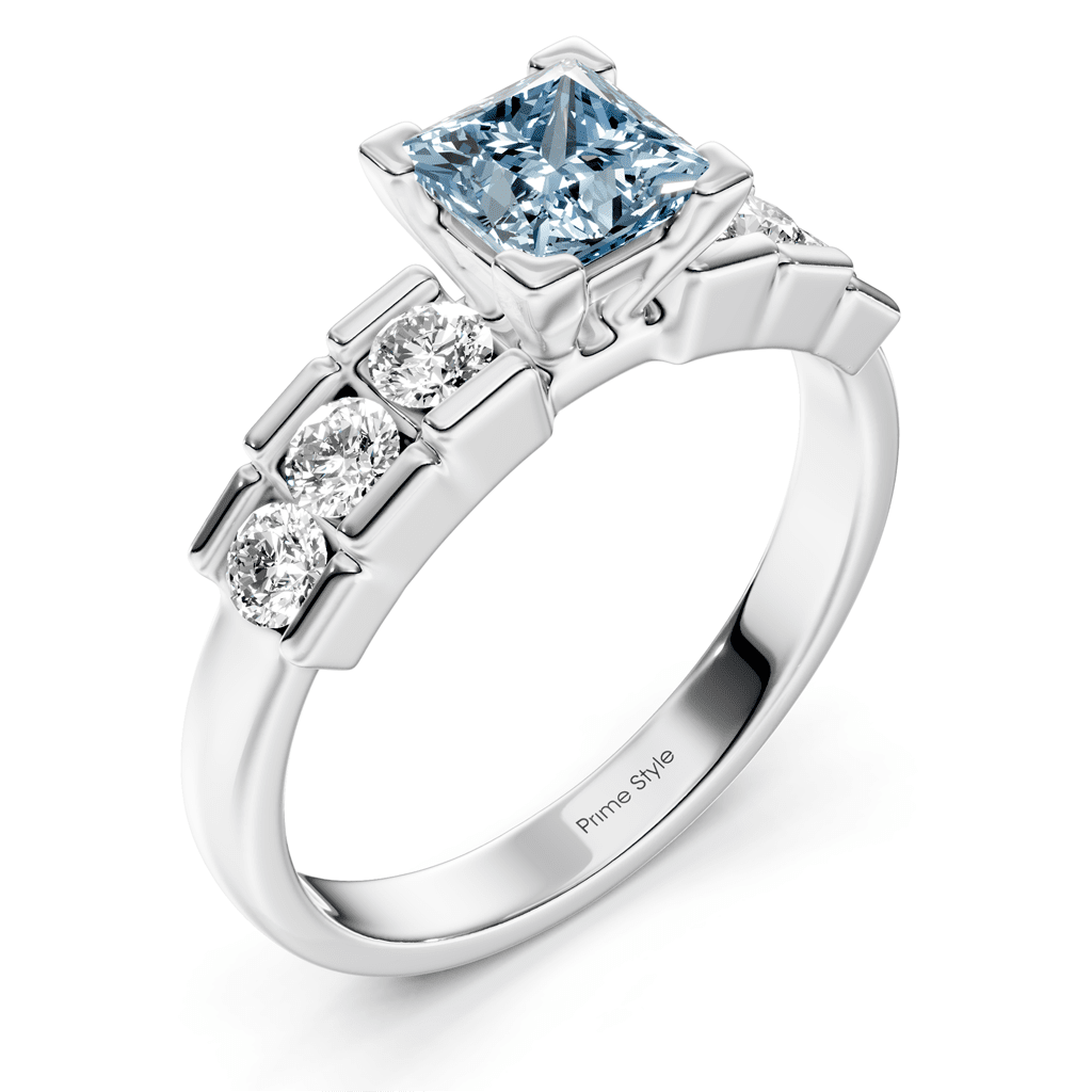1.60 - 4.60 CT Princess &amp; Round Cut Fancy Blue Diamonds - Engagement Ring - Primestyle.com