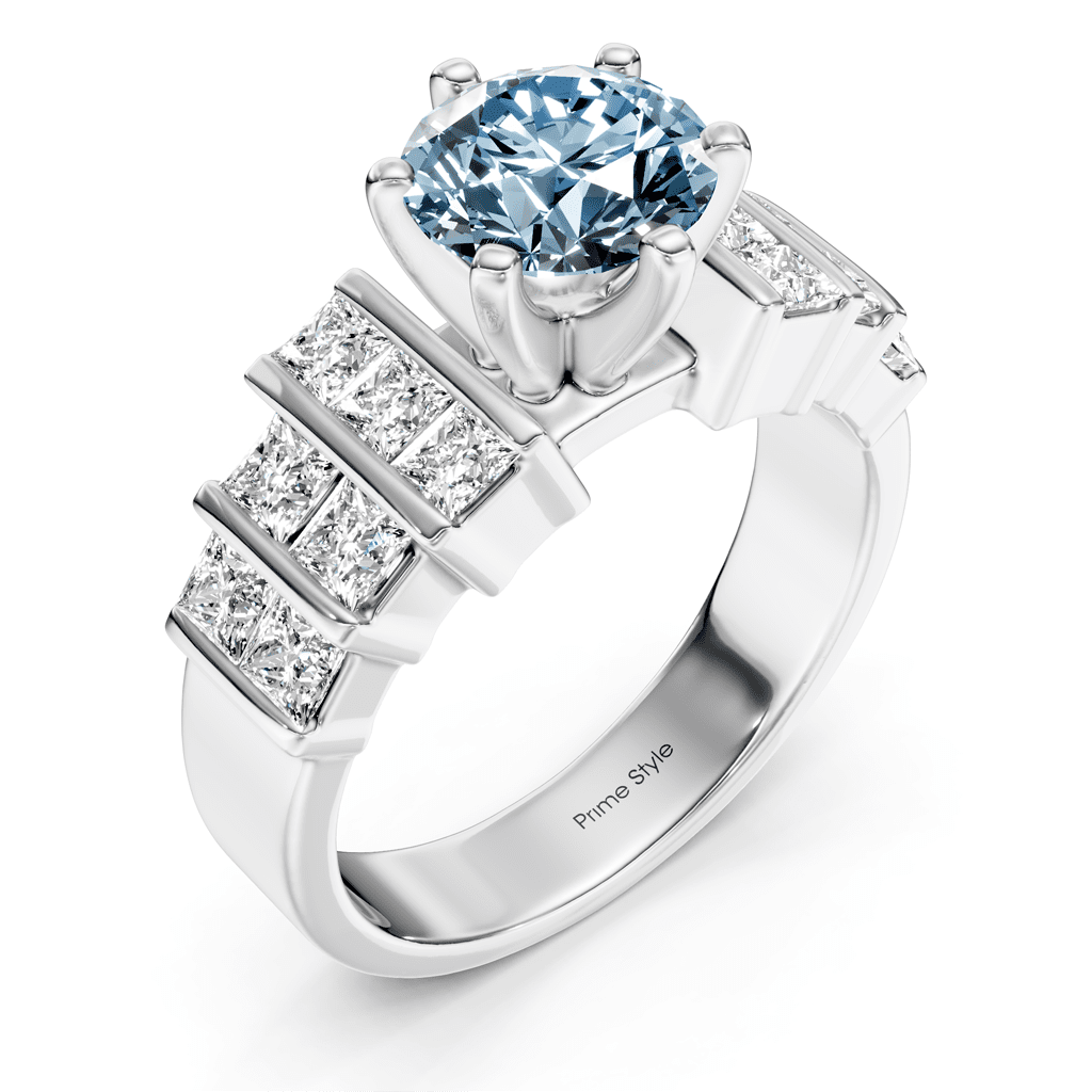 2.20 - 5.20 CT Princess &amp; Round Cut Fancy Blue Diamonds - Engagement Ring - Primestyle.com