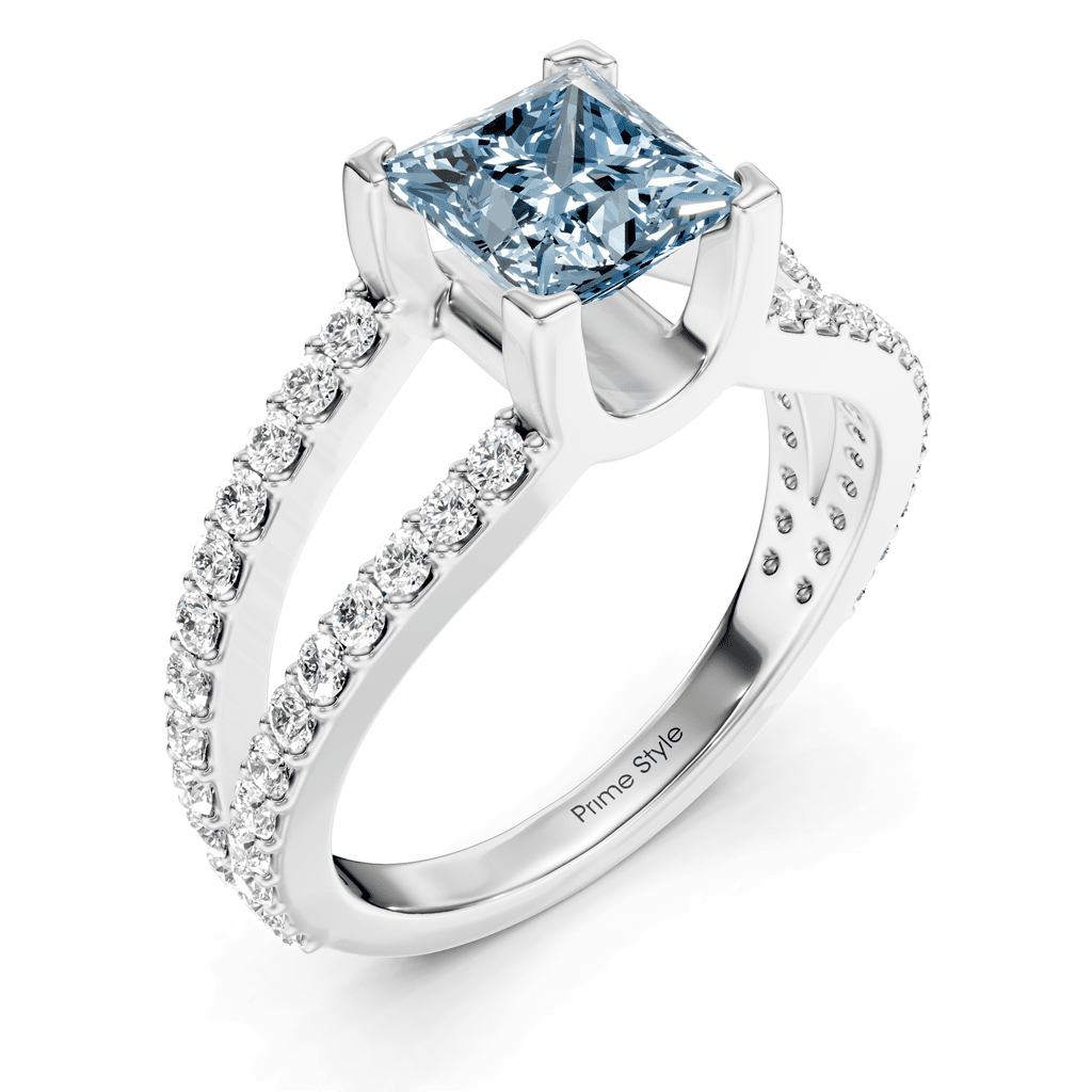 1.50-4.50 CT Princess & Round Cut Fancy Blue Diamonds - Engagement Ring