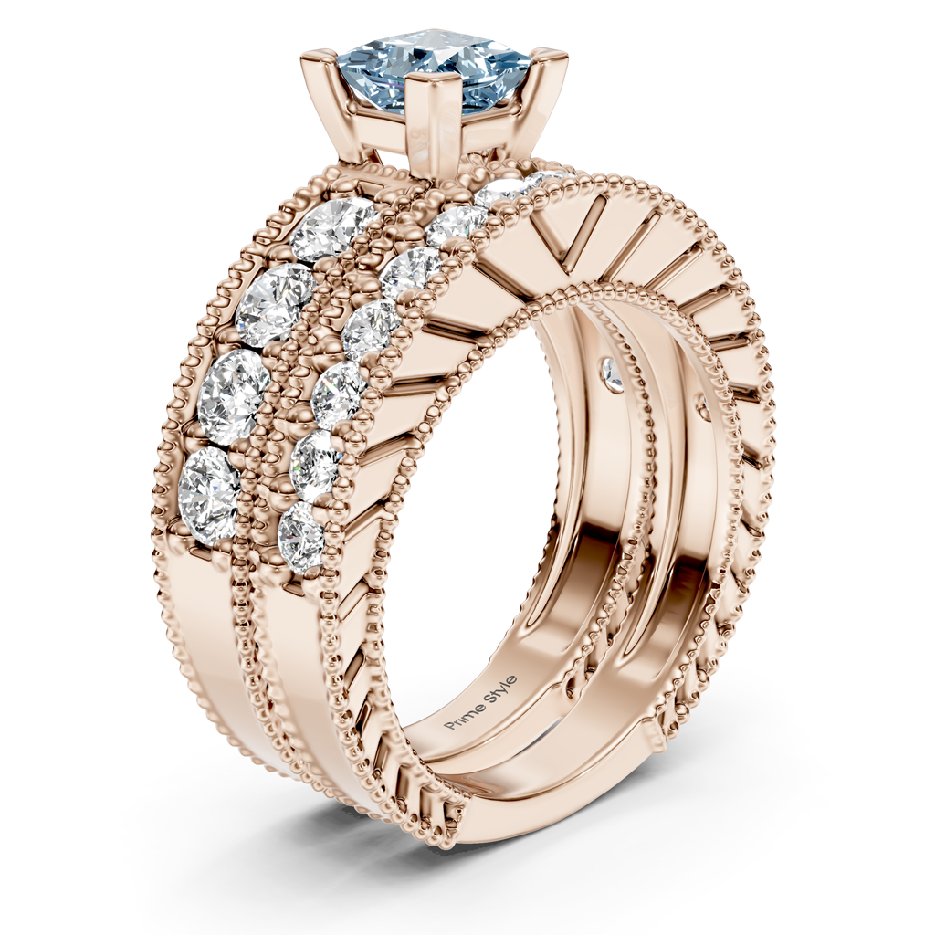 2.45-5.45 CT Princess &amp; Round Cut Fancy Blue Diamonds - Bridal Set