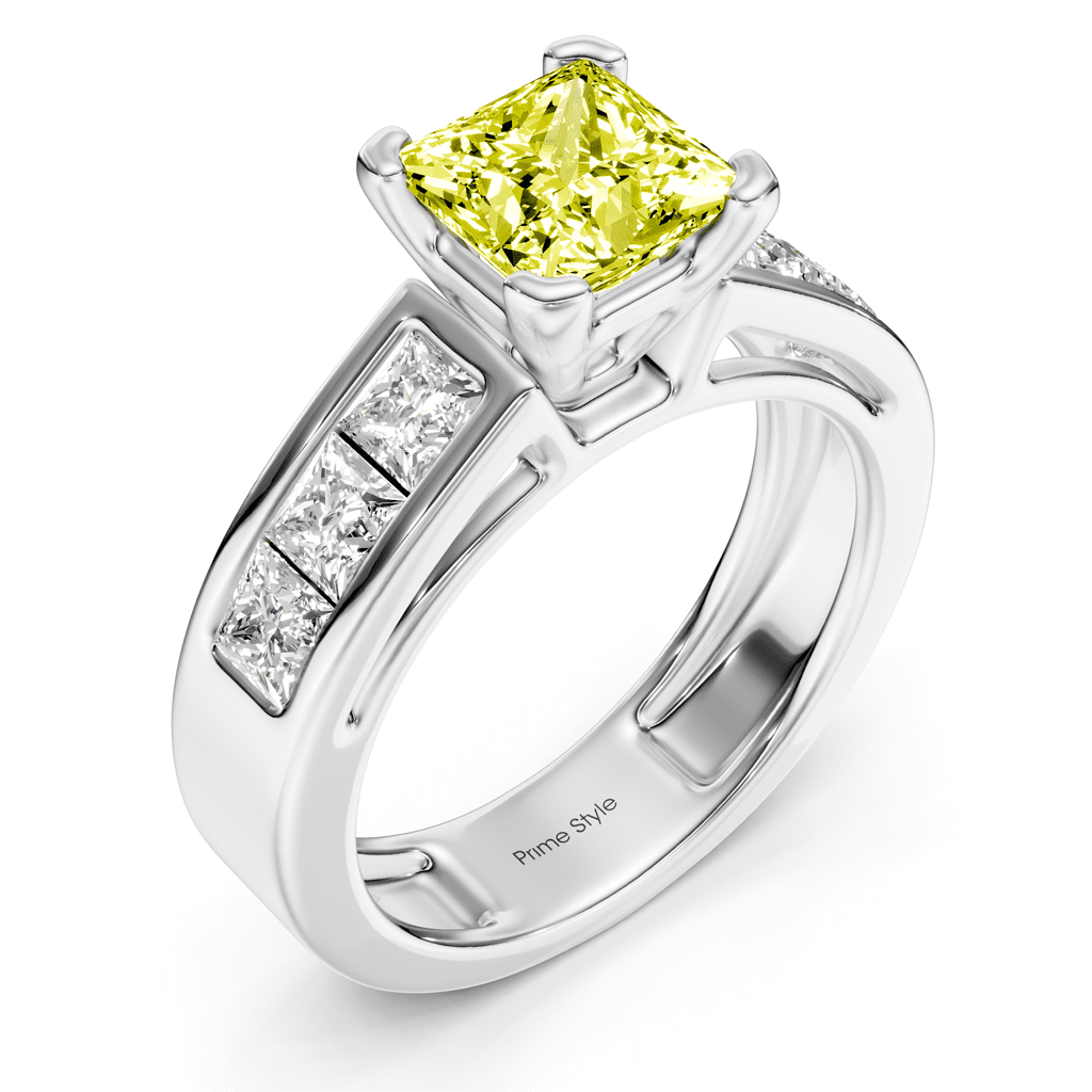 2.05-5.05 CT Princess Cut Fancy Yellow Diamonds - Engagement Ring