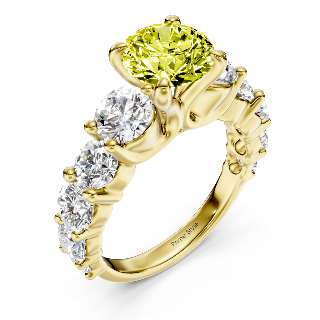 3.50-6.50 CT Round Cut Fancy Yellow Diamonds - Engagement Ring