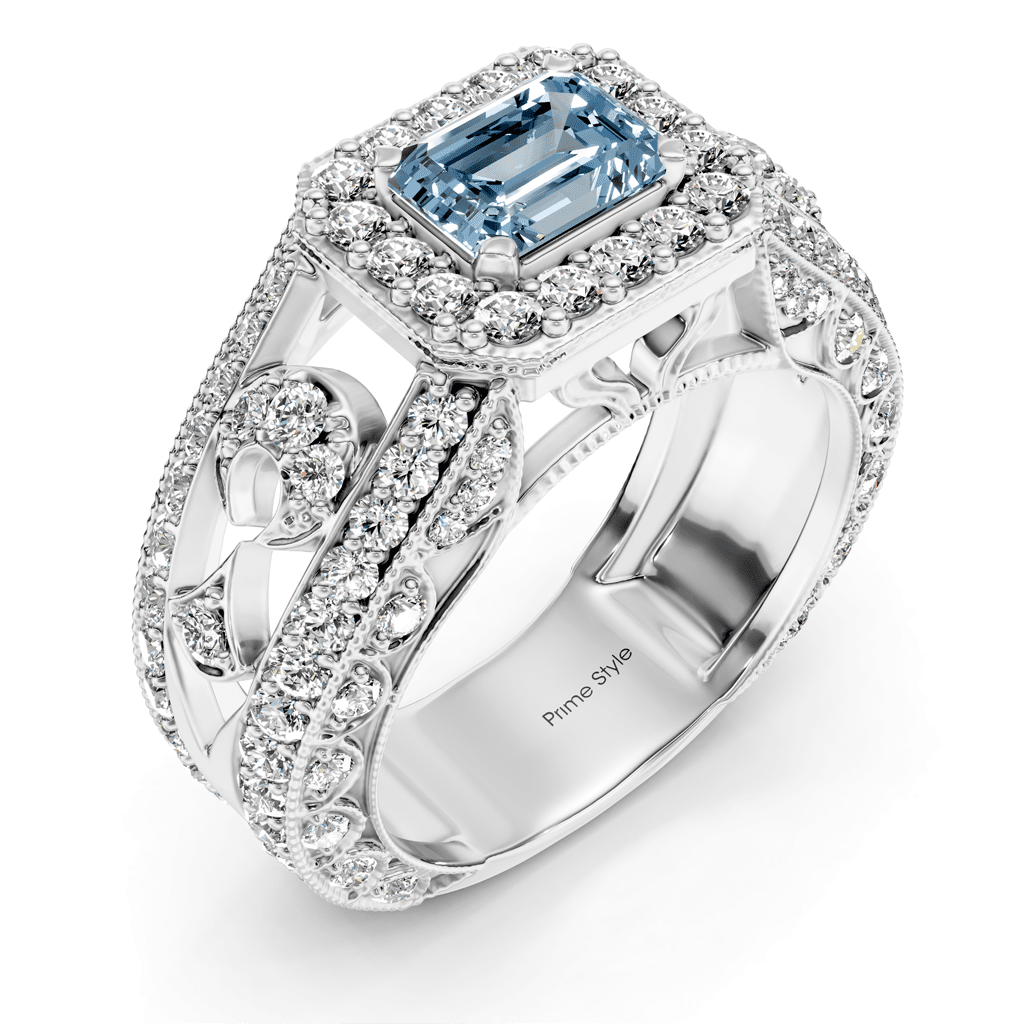 1.95-4.95 CT Emerald & Round Cut Fancy Blue Diamonds - Engagement Ring
