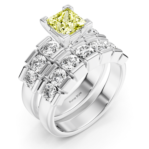 2.85-5.85 CT Princess & Round Cut Fancy Yellow Diamonds - Bridal Set