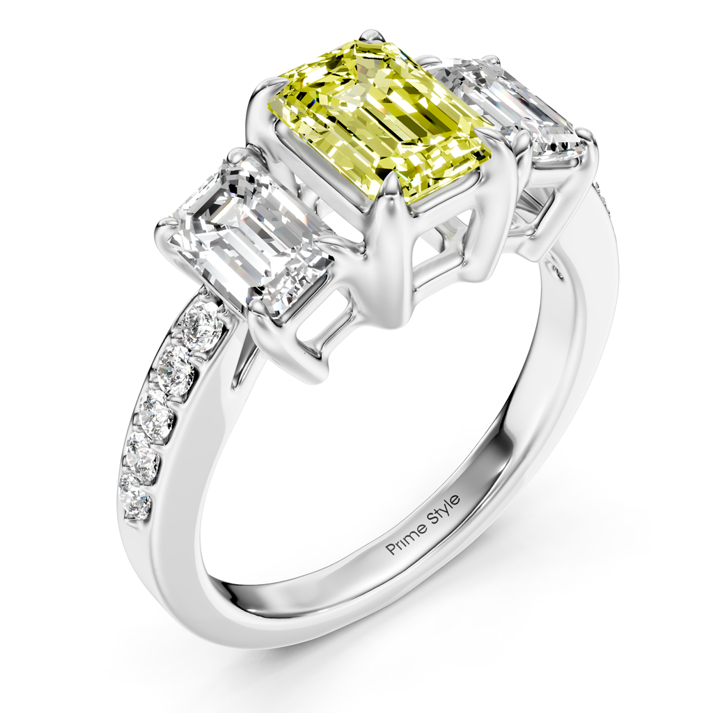 2.15-5.15 CT Emerald &amp; Round Cut Fancy Yellow Diamonds - Engagement Ring
