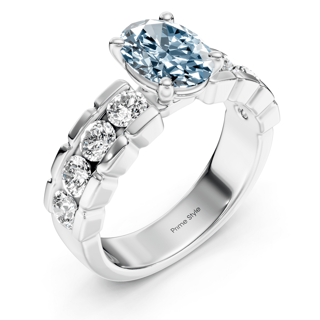 2.05 - 5.05 CT Oval &amp; Round Cut Fancy Blue Diamonds - Engagement Ring - Primestyle.com