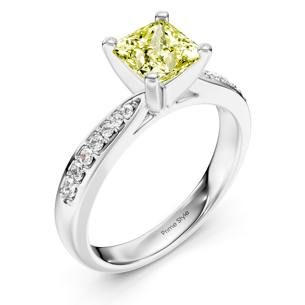 1.15-4.15 CT Princess &amp; Round Cut Fancy Yellow Diamonds - Engagement Ring