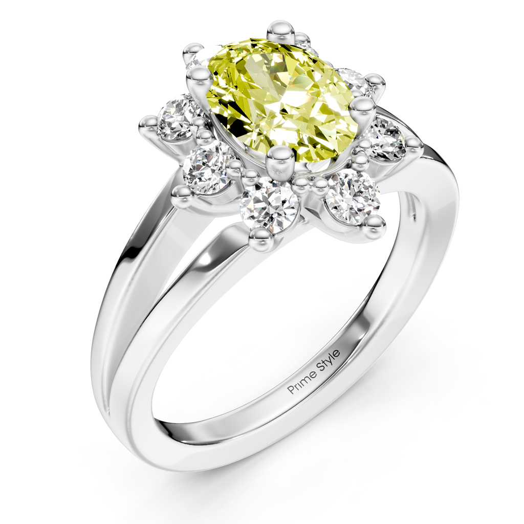 1.40-4.40 CT Oval &amp; Round Cut Fancy Yellow Diamonds - Engagement Ring