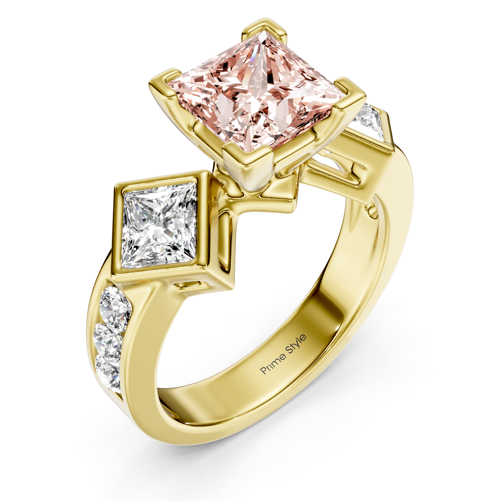 2.20-5.20 CT Princess &amp; Round Cut Fancy Pink Diamonds - Engagement Ring