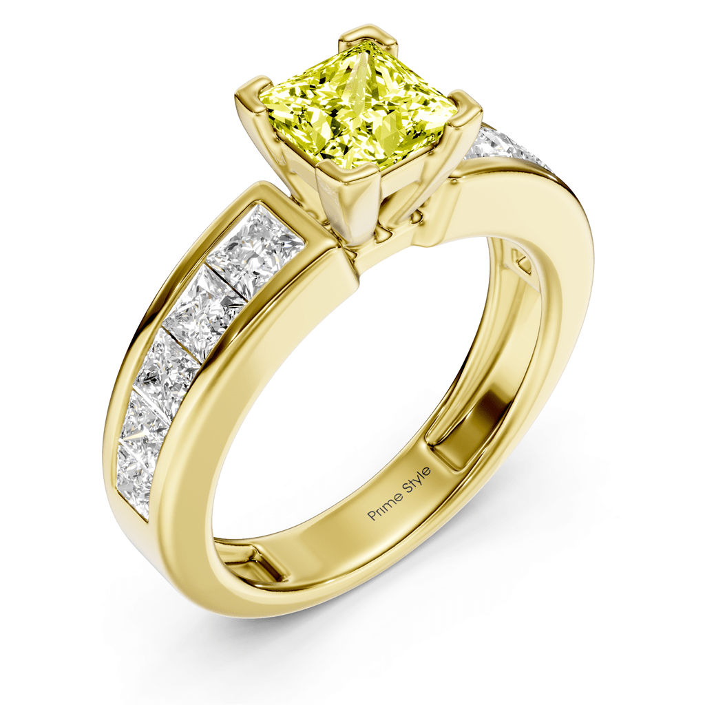 2.20 - 5.20 CT Princess Cut Fancy Yellow Diamonds - Engagement Ring - Primestyle.com