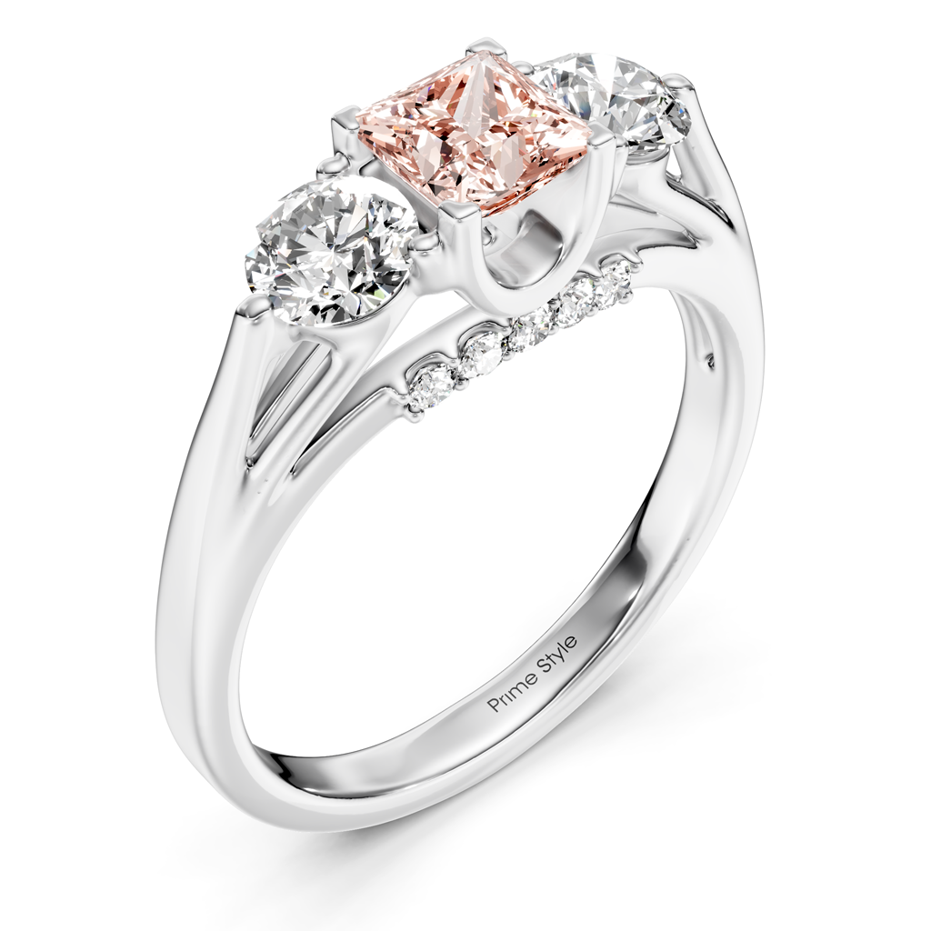1.55-4.55 CT Princess &amp; Round Cut Fancy Pink Diamonds - Engagement Ring