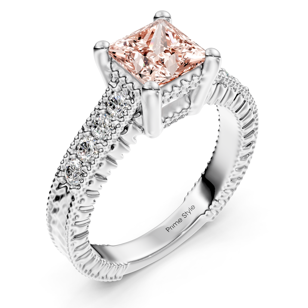1.30-4.30 CT Princess &amp; Round Cut Fancy Pink Diamonds - Engagement Ring