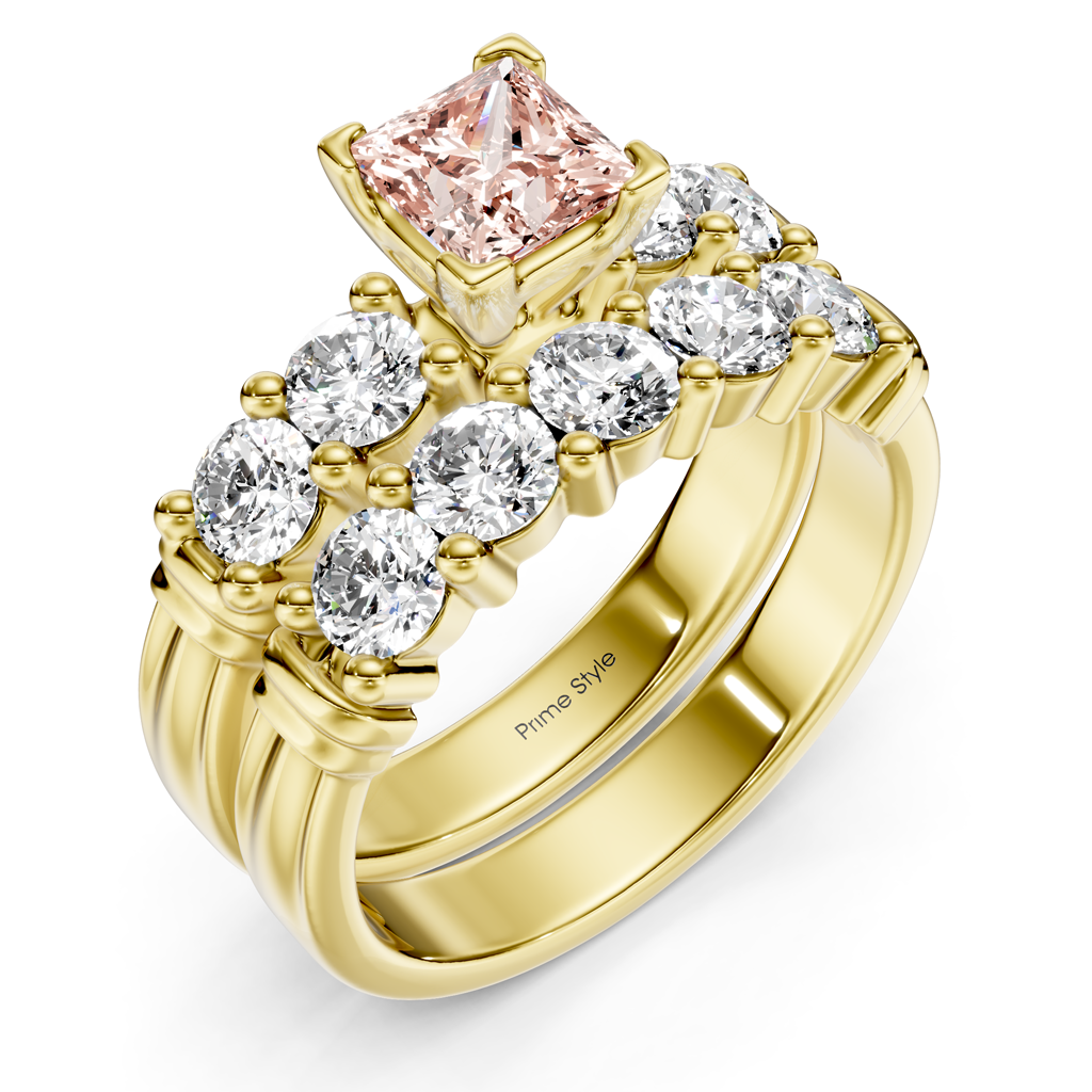 2.20-5.20 CT Princess &amp; Round Cut Fancy Pink Diamonds - Bridal Set