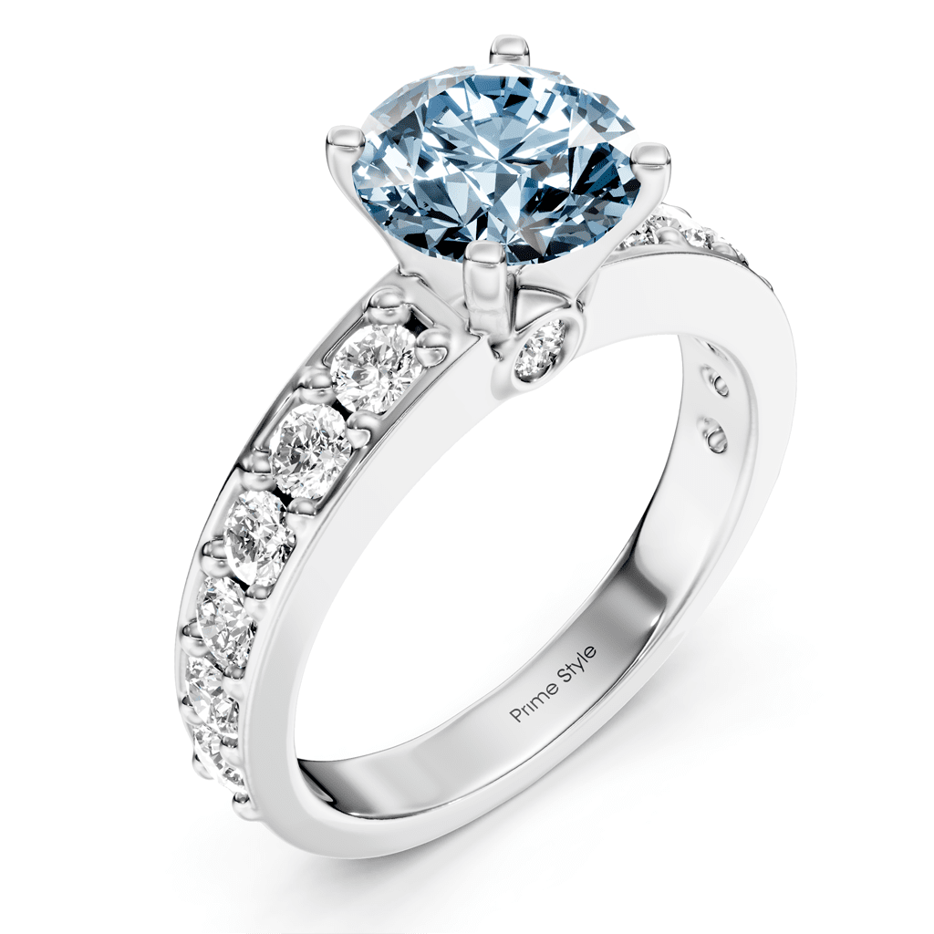 1.80 - 4.80 CT Round Cut Fancy Blue Diamonds - Engagement Ring - Primestyle.com
