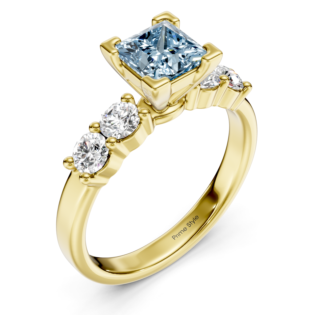 1.60-4.60 CT Princess &amp; Round Cut Fancy Blue Diamonds - Engagement Ring