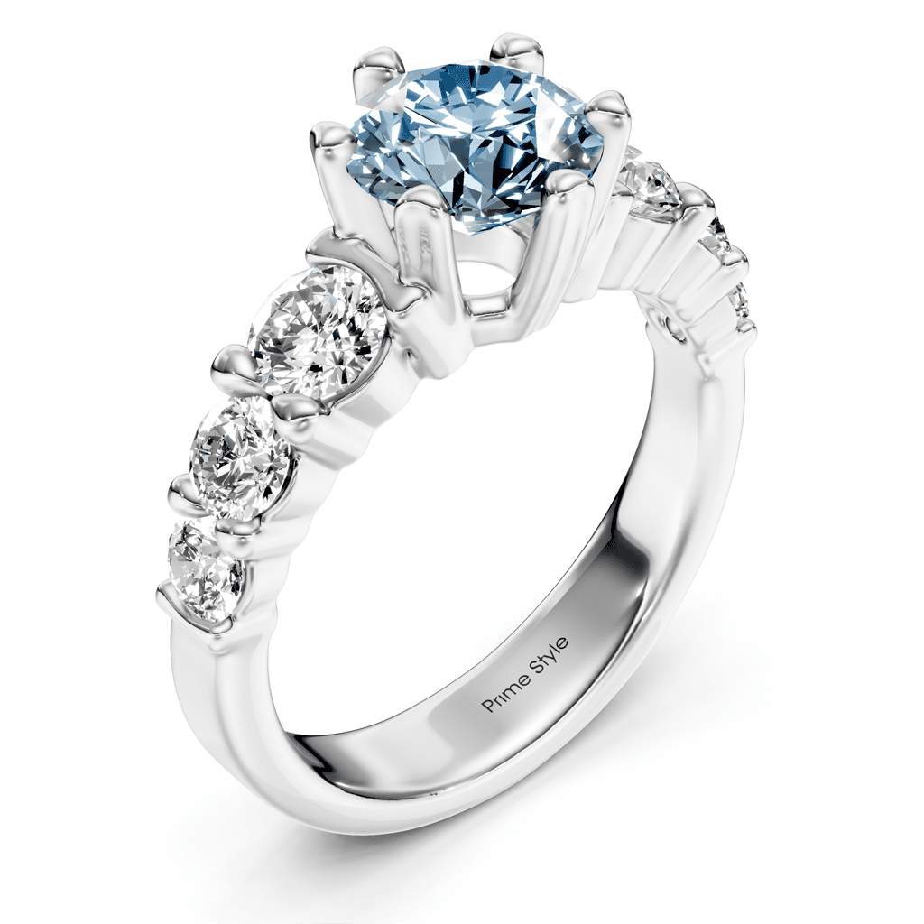 2.05 - 5.05 CT Round Cut Fancy Blue Diamonds - Engagement Ring - Primestyle.com