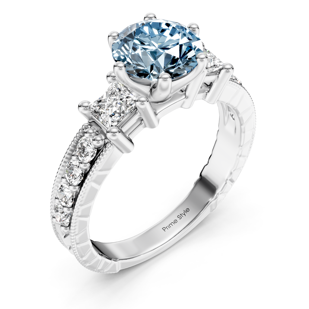 1.70-4.70 CT Princess &amp; Round Cut Fancy Blue Diamonds - Engagement Ring