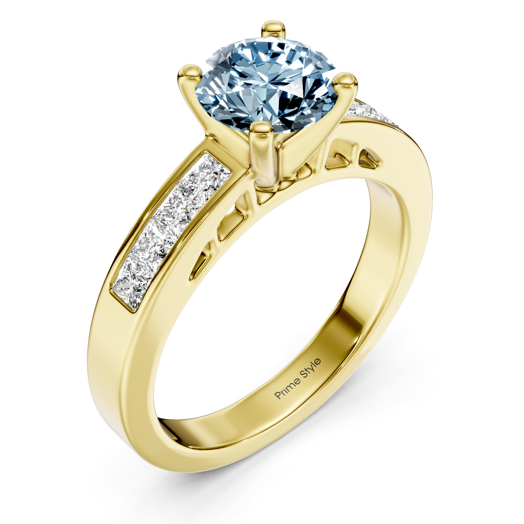 1.50-4.50 CT Princess &amp; Round Cut Fancy Blue Diamonds - Engagement Ring