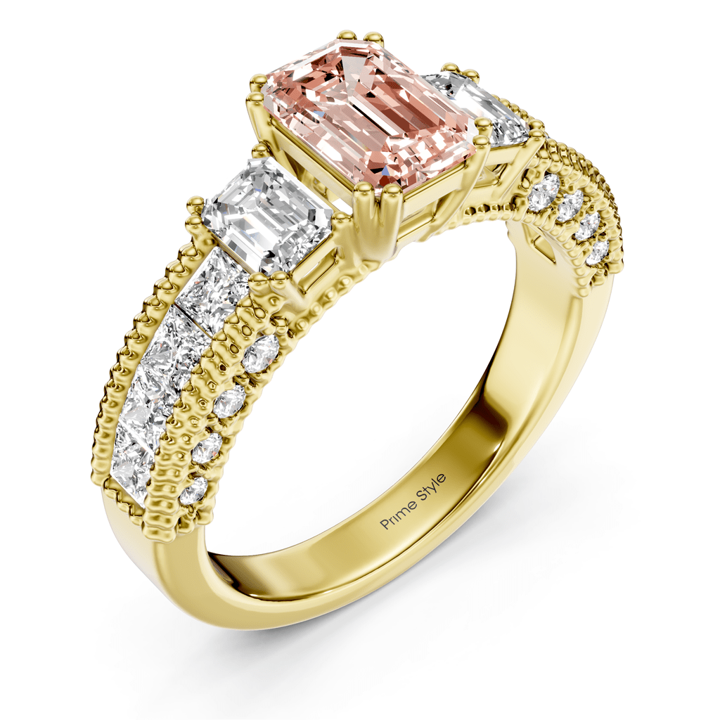 2.60-5.60 CT Emerald & Princess & Round Cut Fancy Pink Diamonds - Engagement Ring