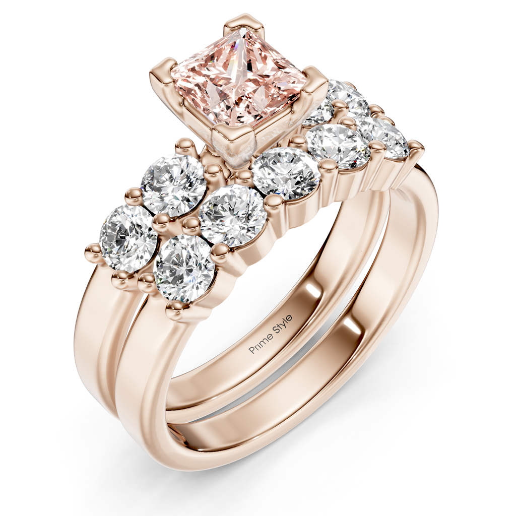 2.40-5.40 CT Princess &amp; Round Cut Fancy Pink Diamonds - Bridal Set