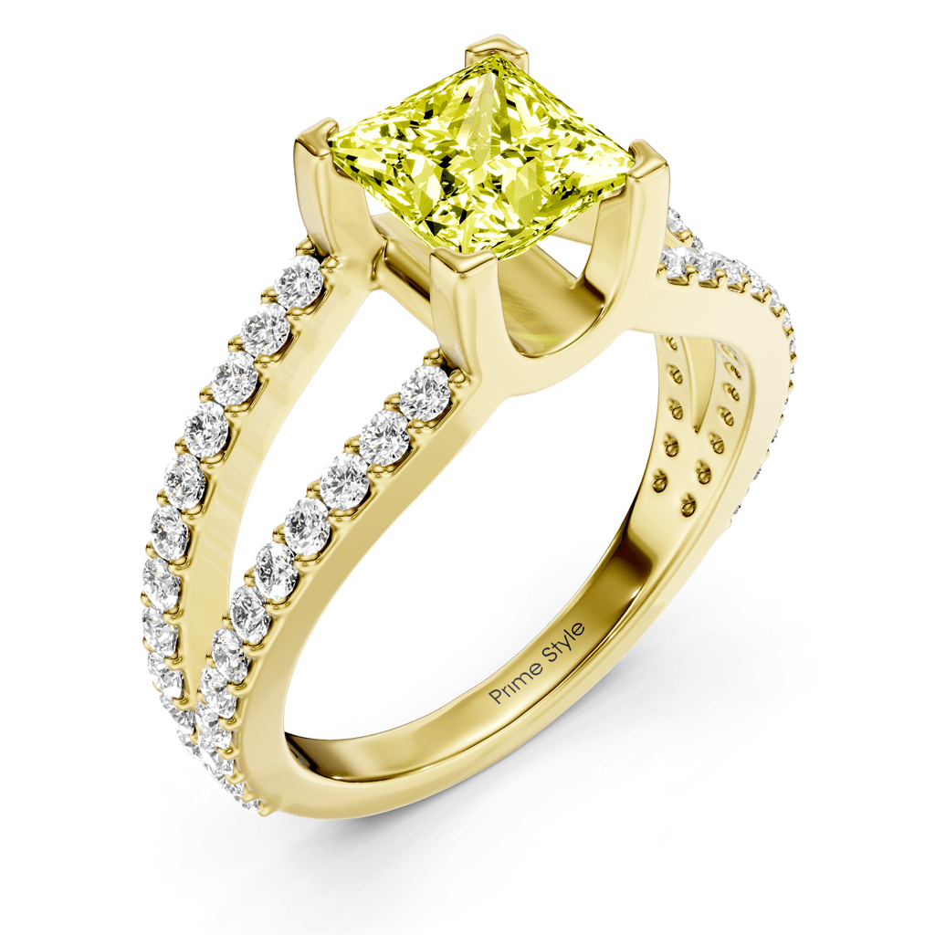 1.50-4.50 CT Princess & Round Cut Fancy Yellow Diamonds - Engagement Ring