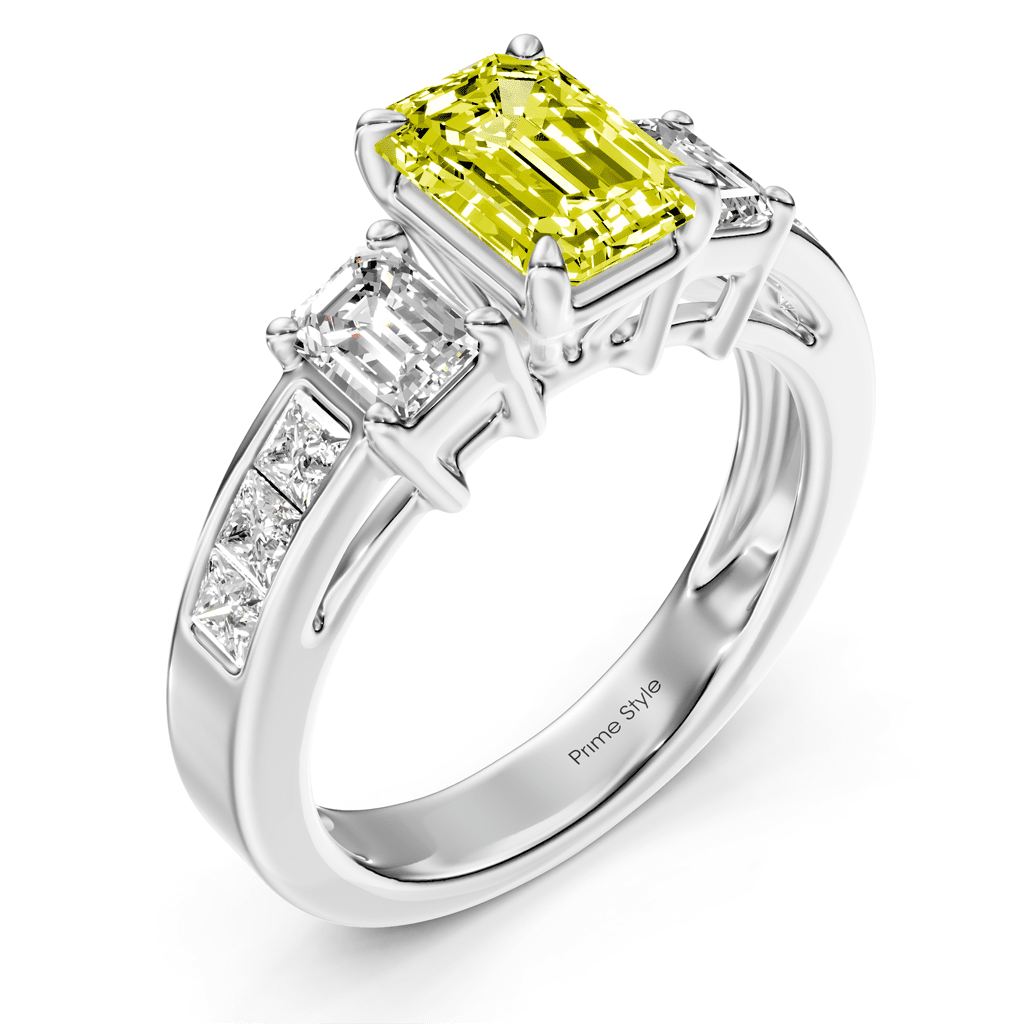 2.20-5.20 CT Emerald & Princess Cut Fancy Yellow Diamonds - Engagement Ring