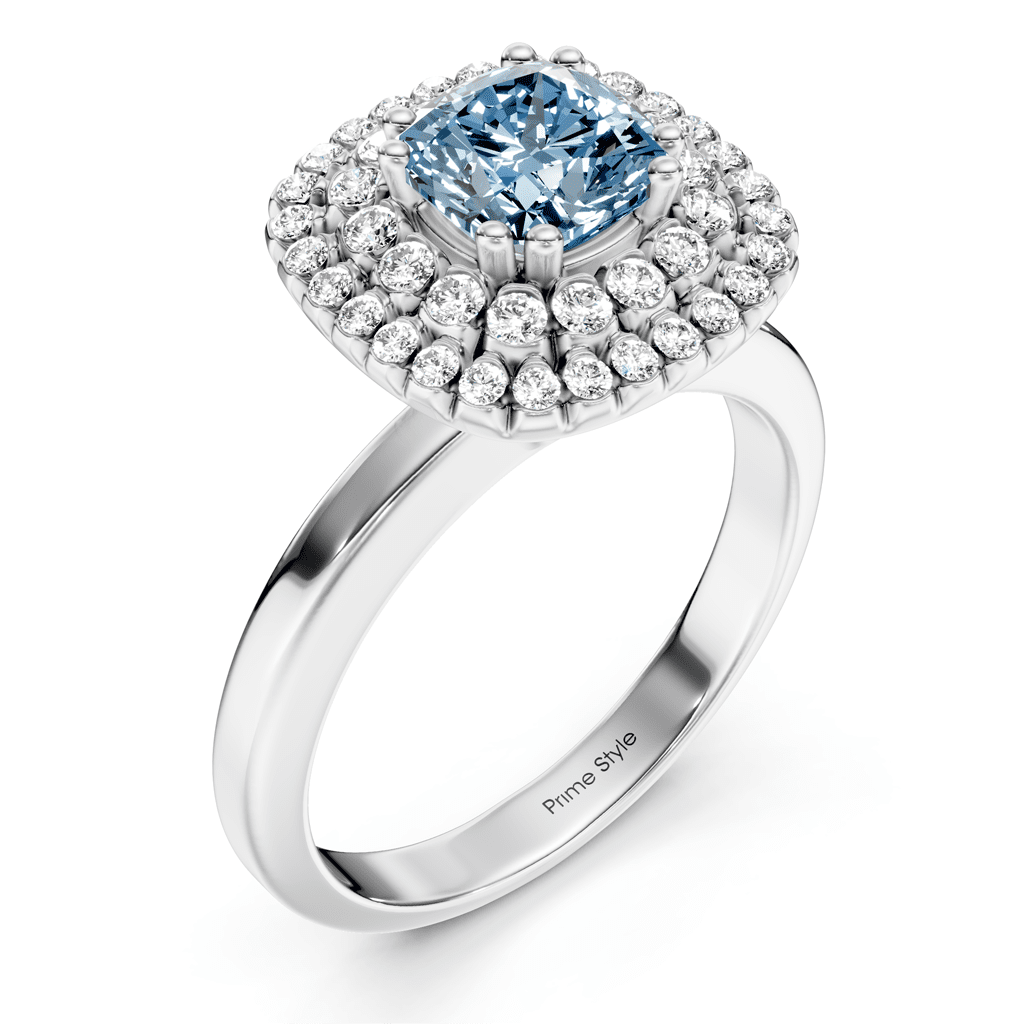 1.34 - 4.34 CT Cushion &amp; Round Cut Fancy Blue Diamonds - Engagement Ring - Primestyle.com