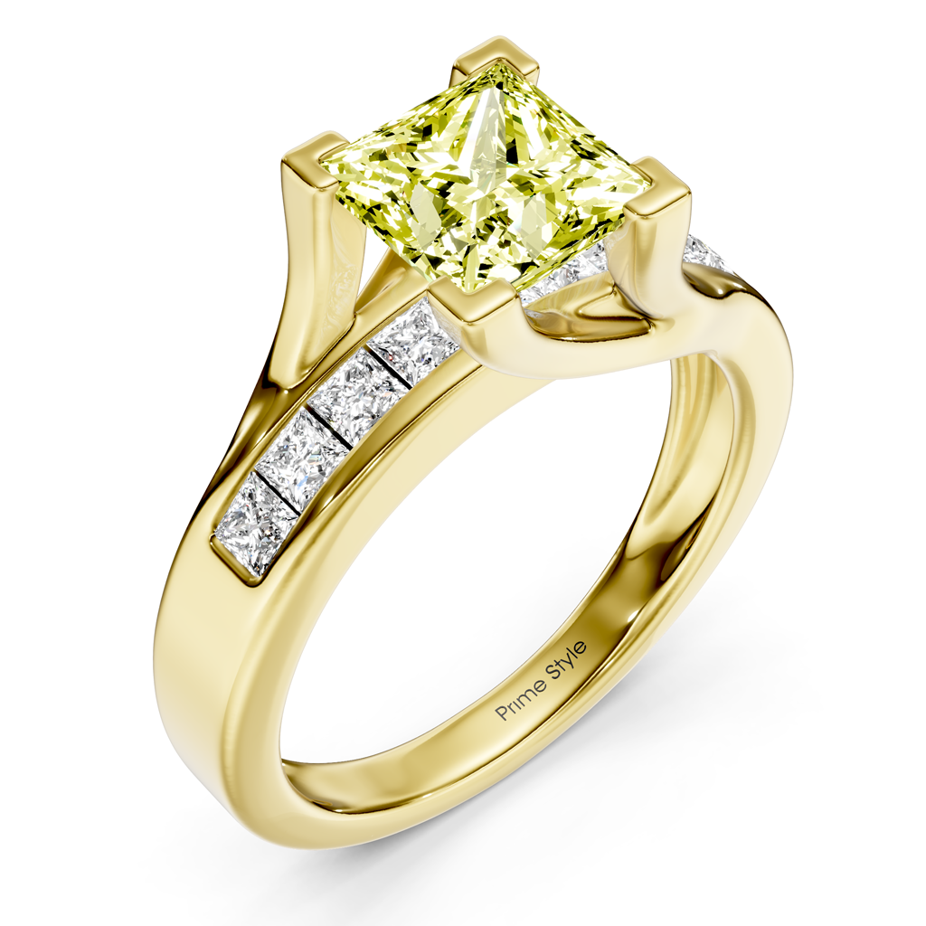 1.45-4.45 CT Princess Cut Fancy Yellow Diamonds - Engagement Ring
