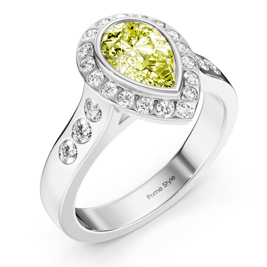 1.38-4.38 CT Pear &amp; Round Cut Fancy Yellow Diamonds - Engagement Ring
