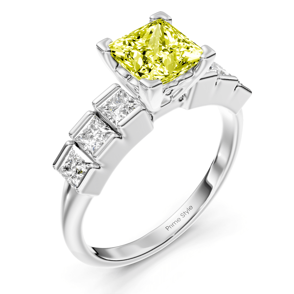 1.80-4.80 CT Princess Cut Fancy Yellow Diamonds - Engagement Ring