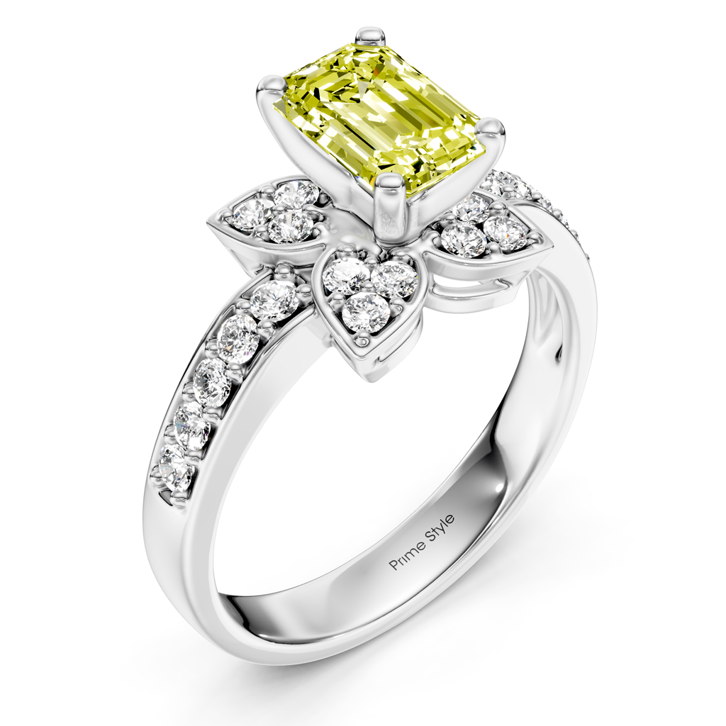 1.40-4.40 CT Emerald &amp; Round Cut Fancy Yellow Diamonds - Engagement Ring