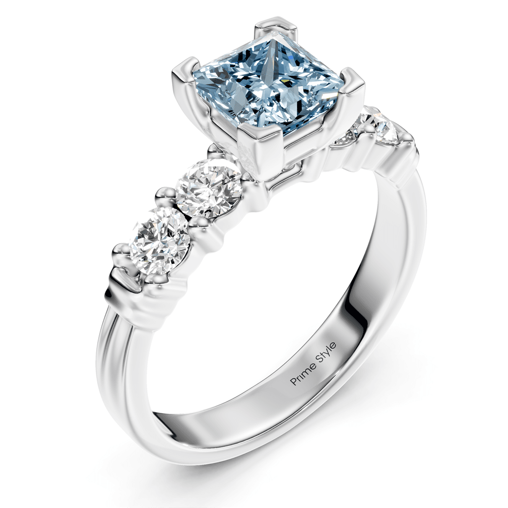 1.55-4.55 CT Princess & Round Cut Fancy Blue Diamonds - Engagement Ring
