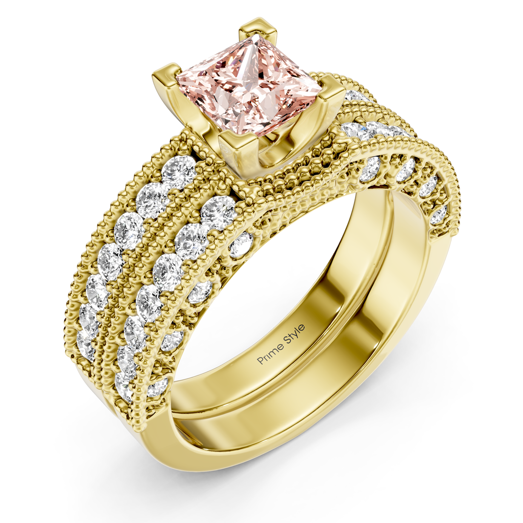 2.10-5.10 CT Princess &amp; Round Cut Fancy Pink Diamonds - Bridal Set