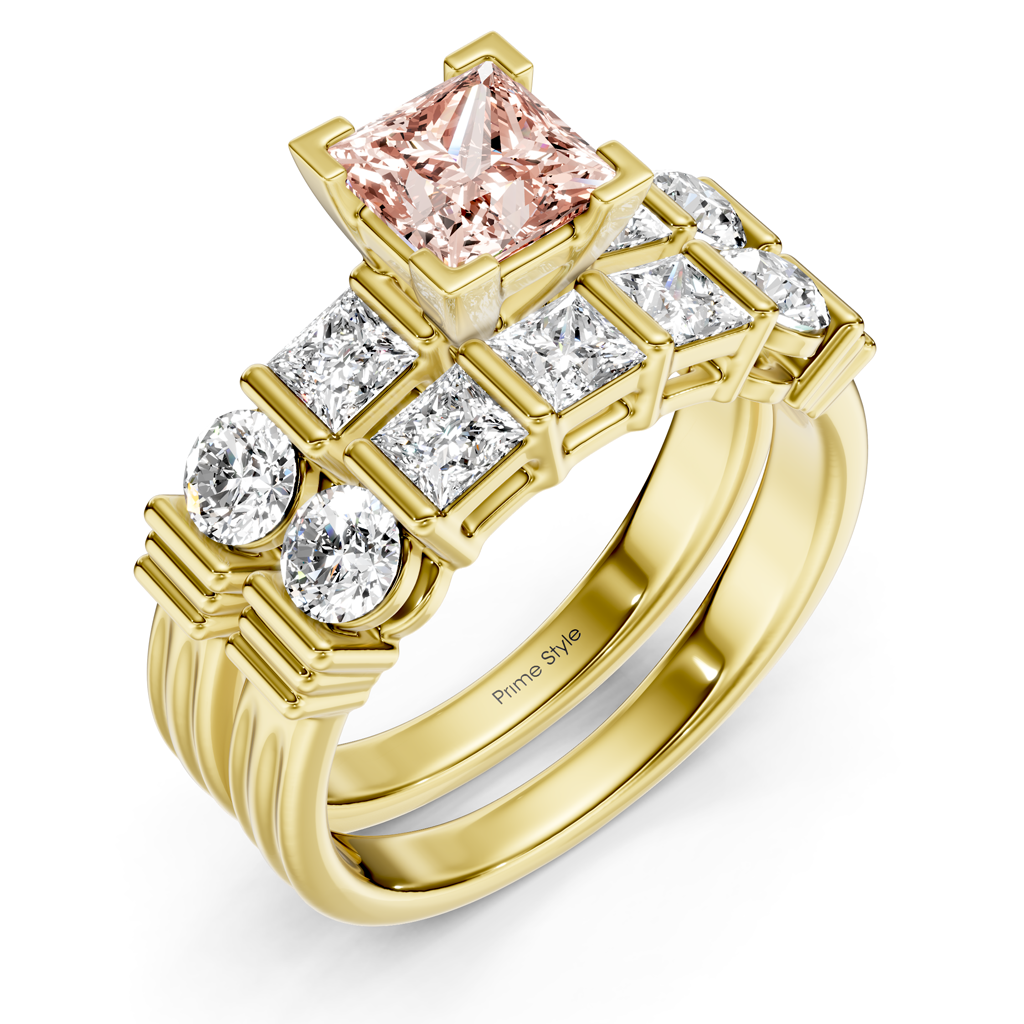 2.55-5.55 CT Princess &amp; Round Cut Fancy Pink Diamonds - Bridal Set