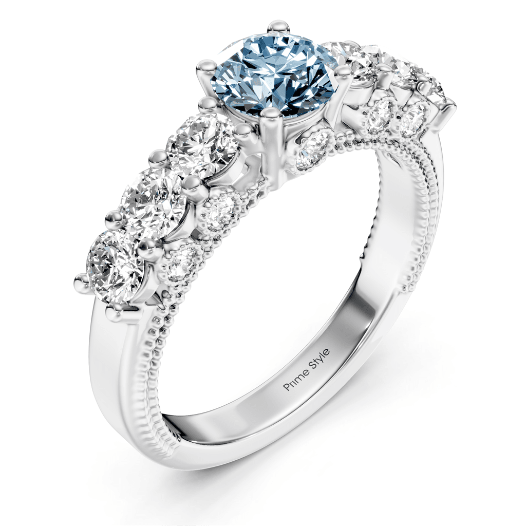 2.10 - 5.10 CT Round Cut Fancy Blue Diamonds - Engagement Ring - Primestyle.com