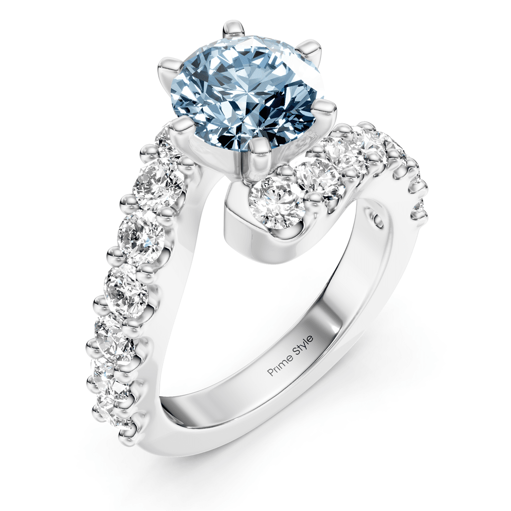 2.30 - 5.30 CT Emerald &amp; Round Cut Fancy Blue Diamonds - Engagement Ring - Primestyle.com