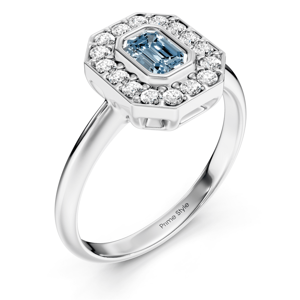 1.35 - 4.35 CT Emerald &amp; Round Cut Fancy Blue Diamonds - Engagement Ring - Primestyle.com