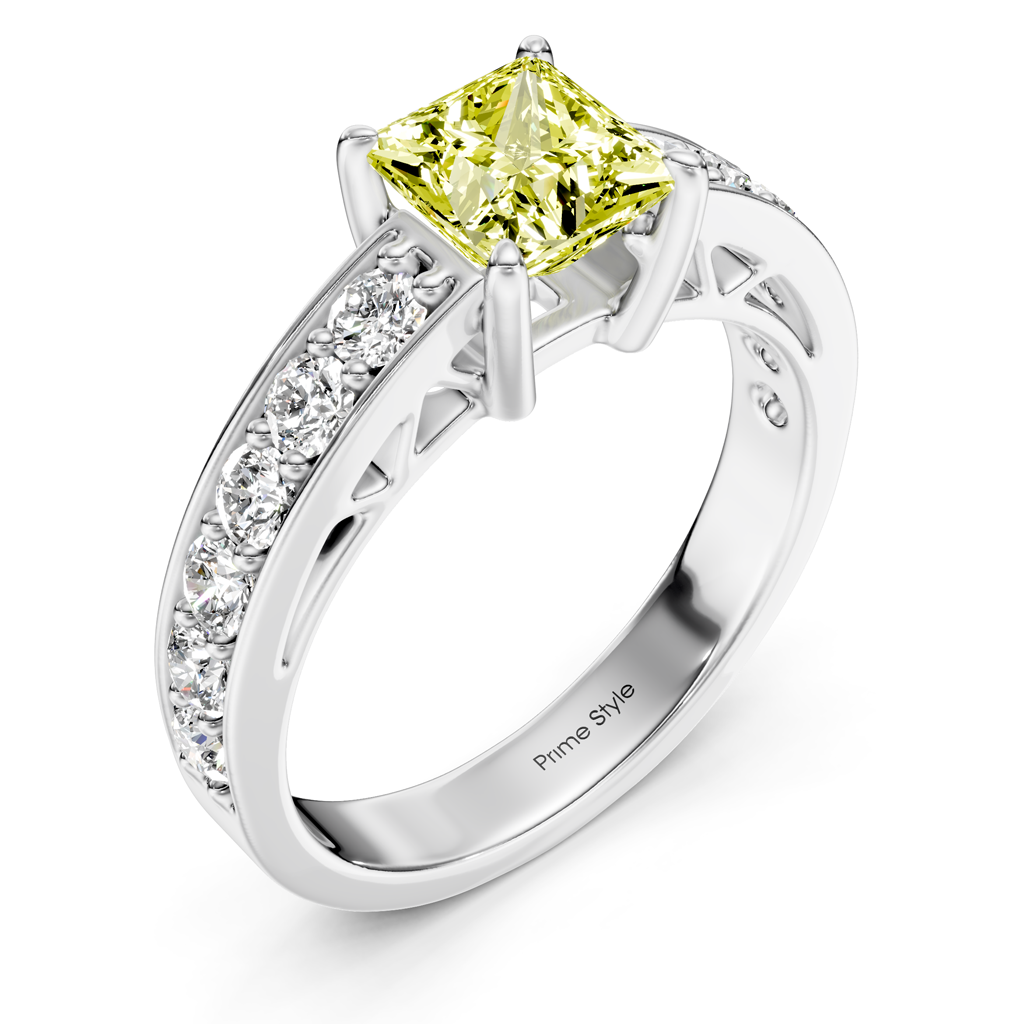 1.50-4.50 CT Princess &amp; Round Cut Fancy Yellow Diamonds - Engagement Ring