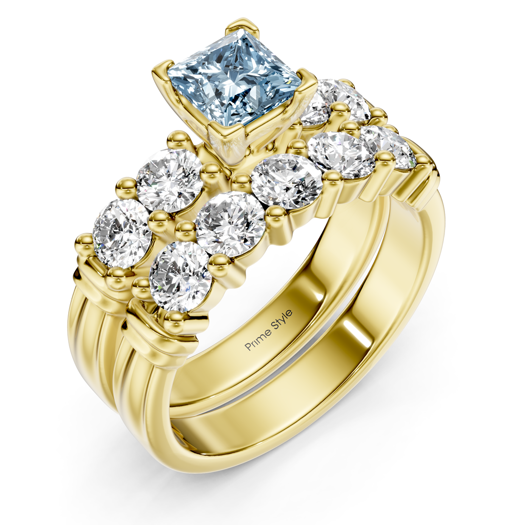 2.20-5.20 CT Princess &amp; Round Cut Fancy Blue Diamonds - Bridal Set