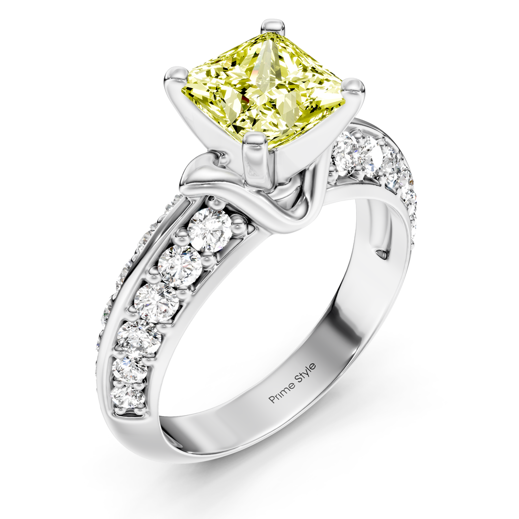 1.65-4.65 CT Princess &amp; Round Cut Fancy Yellow Diamonds - Engagement Ring