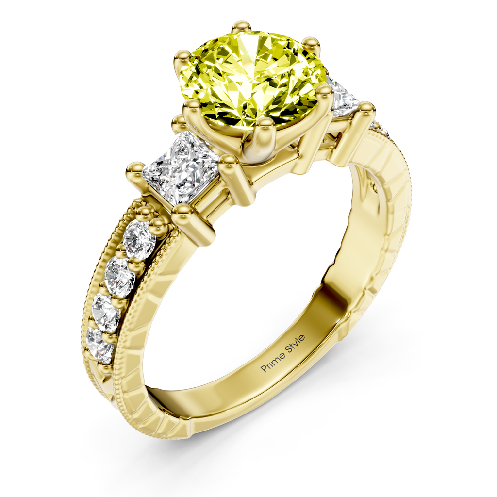 1.70-4.70 CT Princess &amp; Round Cut Fancy Yellow Diamonds - Engagement Ring